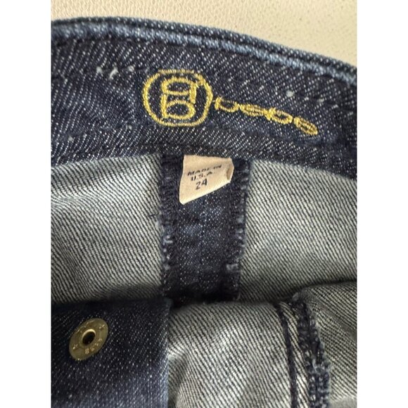 BEBE Strapless Denim Jumpsuit Snap Front Tie Belt Detail Bell Bottom Retro Sz 24 - Picture 5 of 5